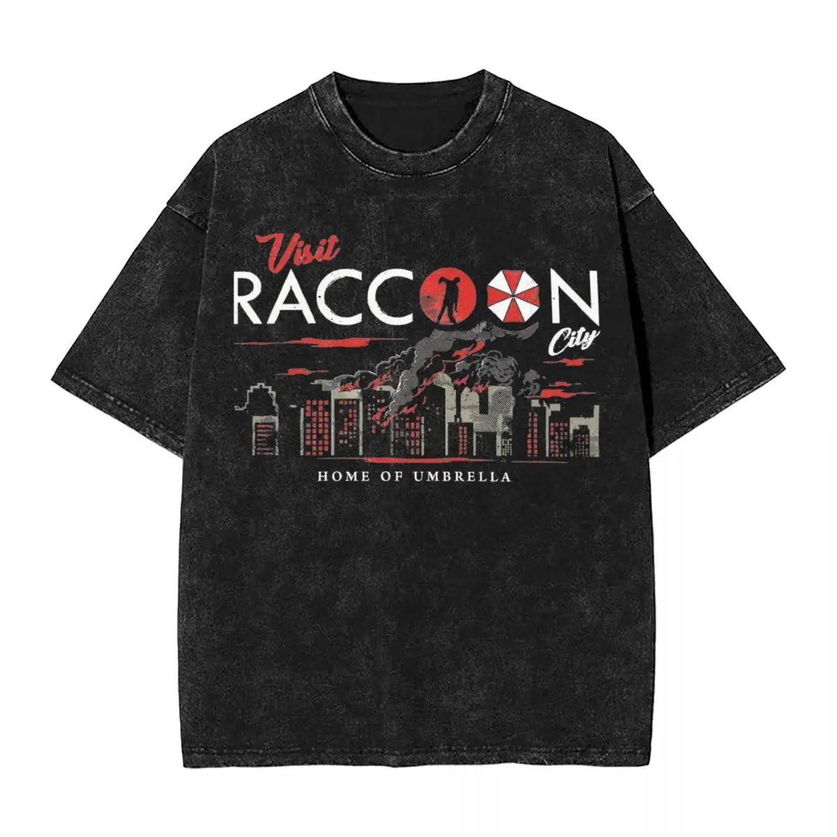 

Футболка Мужская/женская оверсайз из хлопка, винтажный топ с промытой промывкой, корпоральная форма с изображением проживающих в зонтиках, уличная одежда, лето