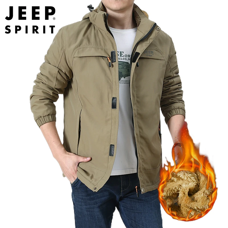 JEEP SPIRIT casual jacket men autumn winter thickening fleece loose casual fashion warm cold clothes high quality coat