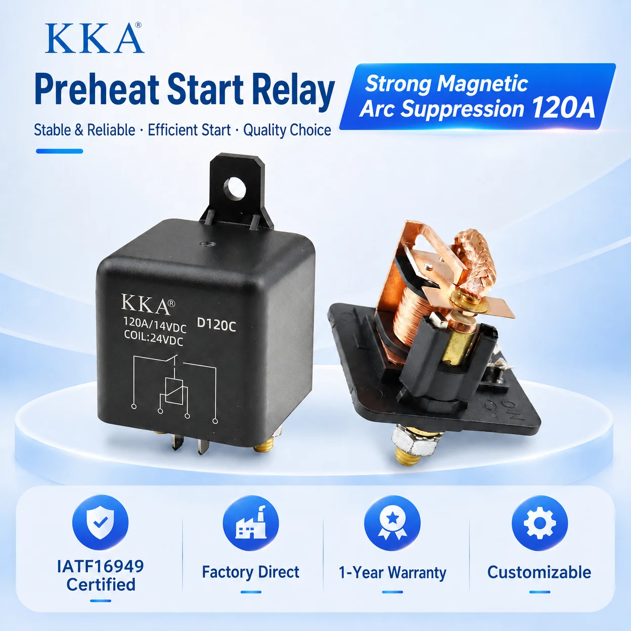 [2pcs/box]KKA-D120C Strong Magnetic Start Relay 120A 24V Heavy Duty Auto Starter Relay for Car Lorry Engineering Vehicle