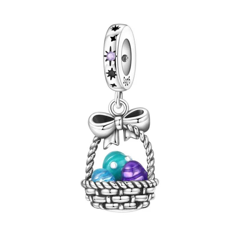 

MISEFF 2025 925 Sterling Silver Easter Egg Basket Pendant Charms Fit Original Bracelet Beads Jewelry Women Gifts Souvenir