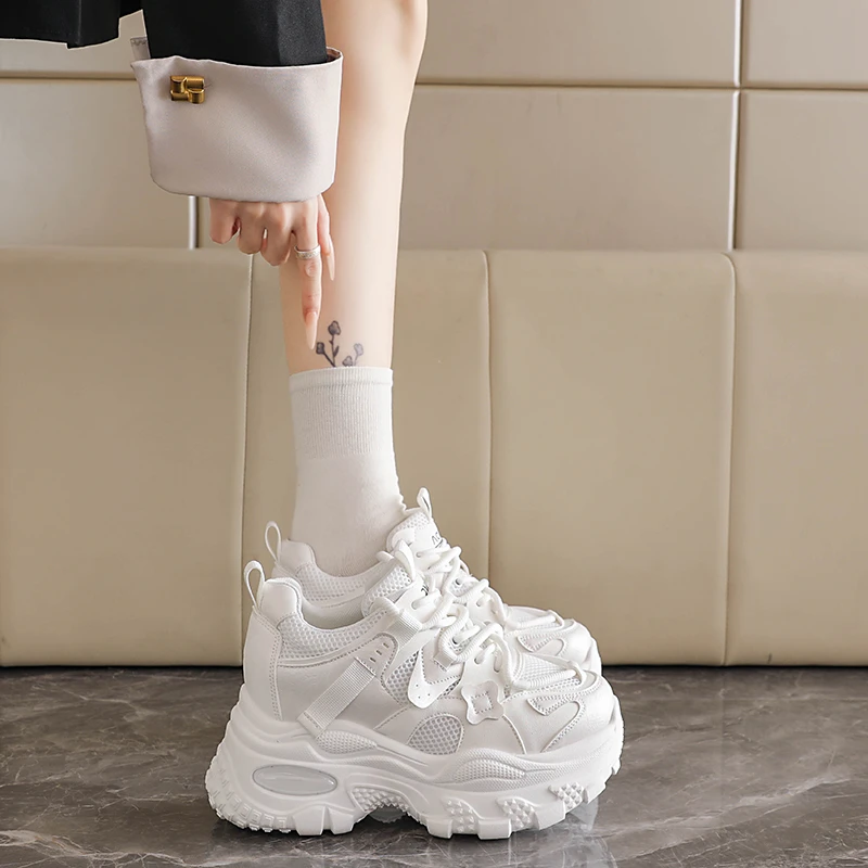 

Женские повседневные кроссовки на платформе из микрофибры и сетки, 7,5 см, новинка весны 2026, массивные кроссовки для активного отдыха, женские кроссовки в стиле «папины туфли»