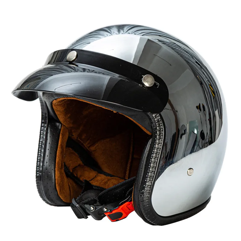 Open Face Motorcycle Helmet Vintage Kask Capacete Chrome Silver Retro Casque Mirror Pilot Jet Moto 3/4 Half Casco DOT Certified