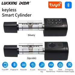 Smart Cylinder Lock Tuya Smartlife App Keyless RFID NFC IC Card Pin Code Fingerprint Mechanical Key Unlock support Gateway