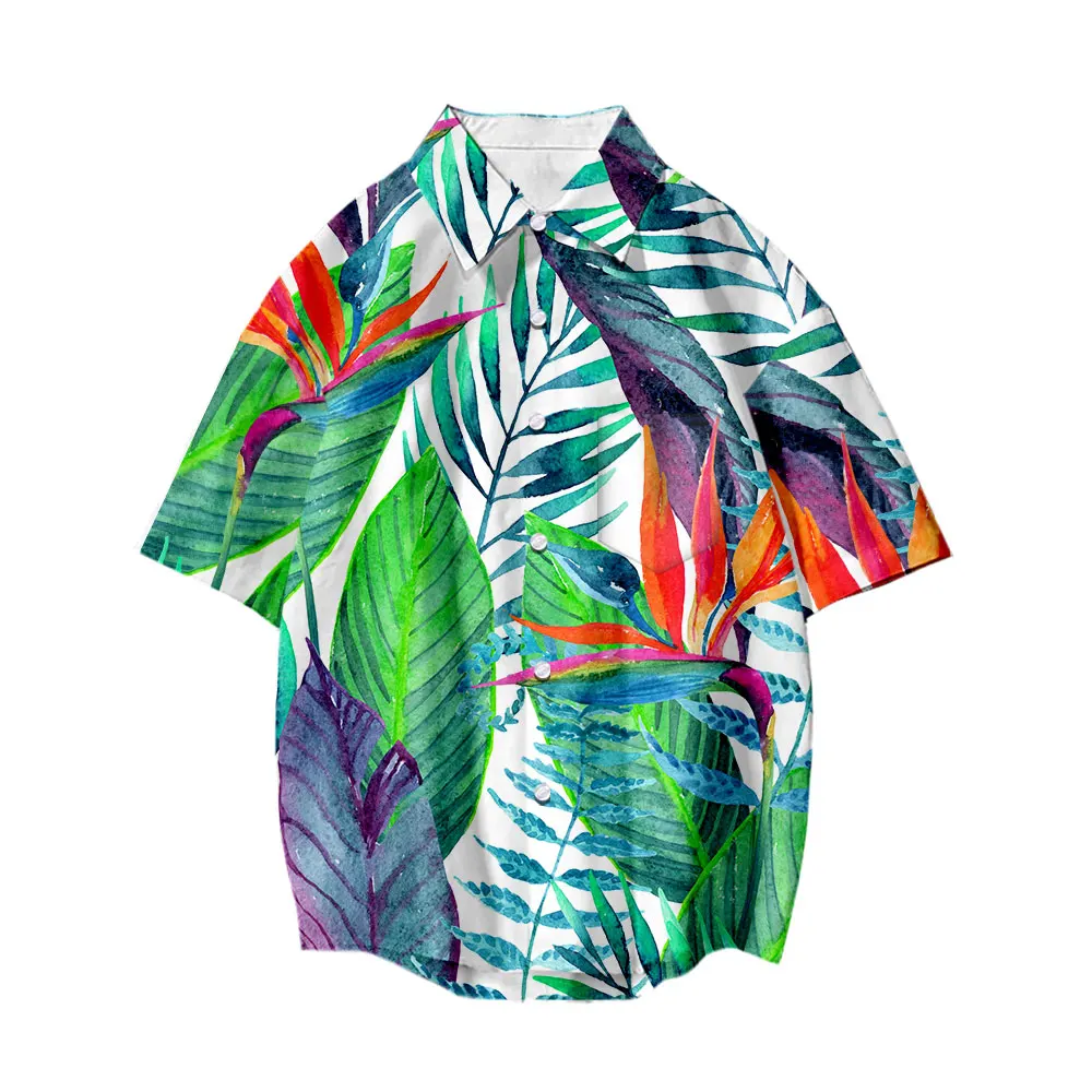 Summer New Men's and Women's Shirts Rainforest Leaves 3D Printing Beach Hawaii Casual Streetwear Shirts Thin Short-sleeved Tops