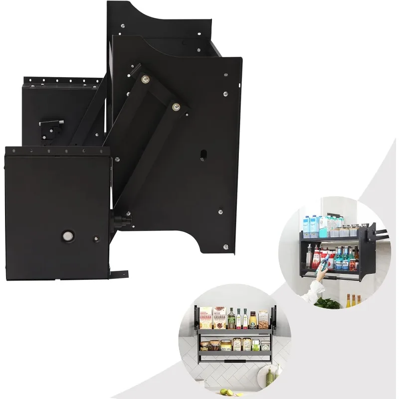 ダウンシェルフ、2段式ハイキャビネットプルダウンシェルフキャビネットオーガナイザー、キッチンキャビネットプルダウンシェルフ、頑丈な壁掛け式