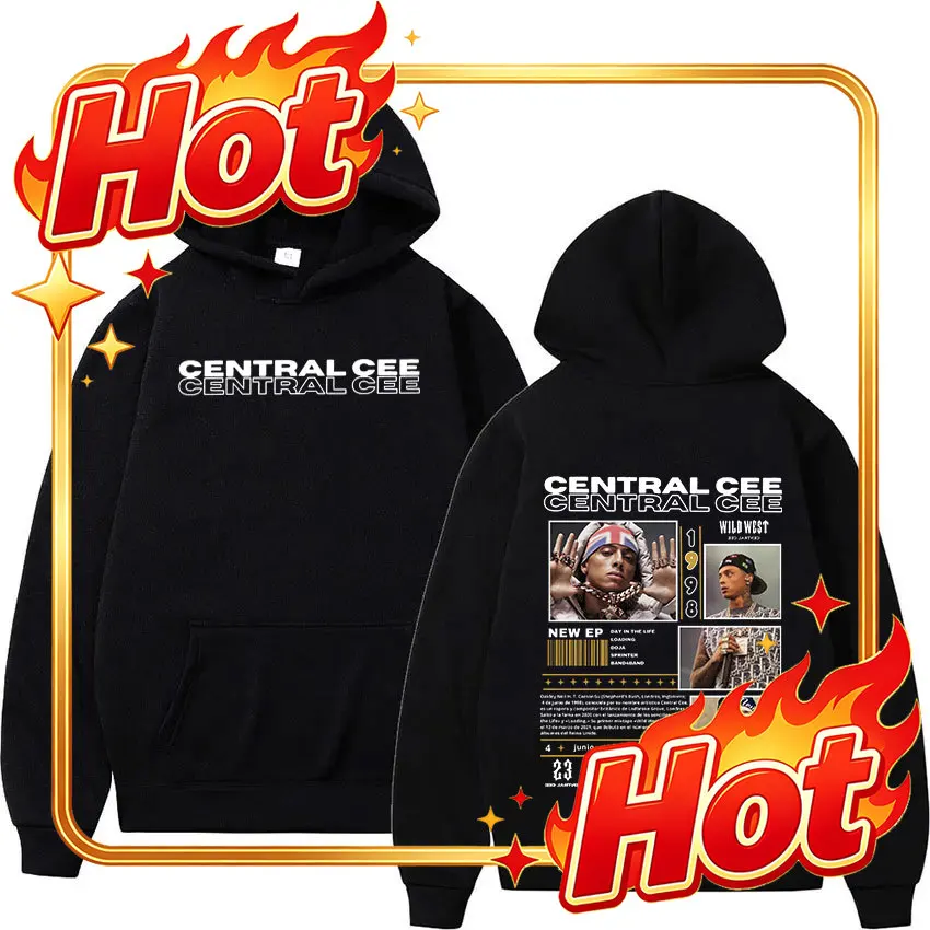 Custom Rapper CENTRAL CEE WILD WEST Tour 2025 Graphic Hoodie Men Hip Hop Harajuku Fashion Retro Oversized Sweatshirt Unisex Stre