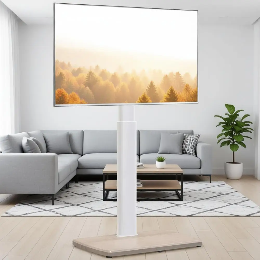 

Напольная поворотная подставка для телевизоров 32-70 дюймов, высокая напольная подставка с деревянным основанием, экономия места для спальни и гостиной, белая
