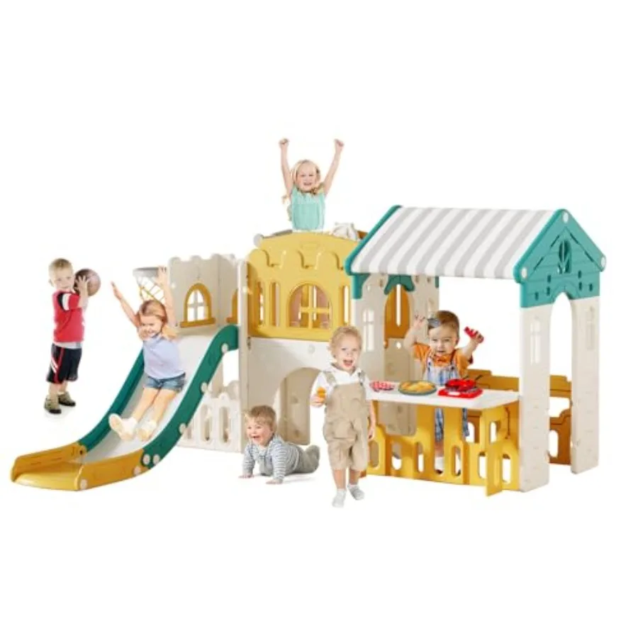 

Игровой комплекс Playhouse Playground: Уличный игровой домик 10 в 1 с горкой для малышей, скалодромом, баскетбольным кольцом и отсеком для хранения Playroom U