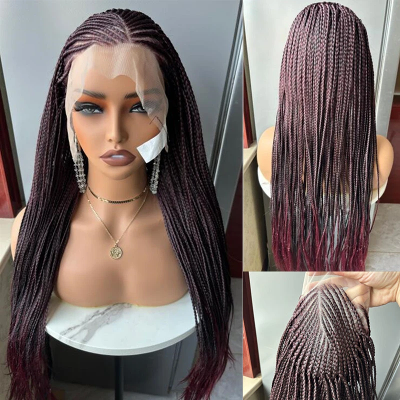 Long Lace Wigs Burgundy Red Synthetic Lace Frontal Wig Braided Wigs for Women Lady Glueless Wine Red Twist Box Braiding Wig