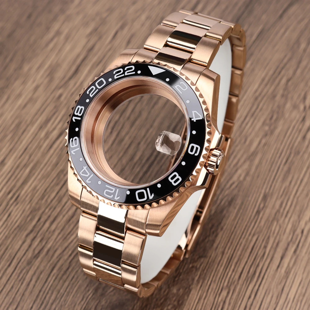 Rose 40mm GMT Diver Watch Case NH35 With Bracelet Sapphire For NH34 NH35 NH36 8215 ETA 2824 Movement YACHT SUB Replacement Parts