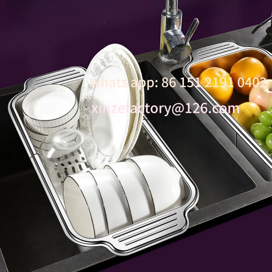 

Customizable steel telescopic sink filter basket, adjustable length, used for cleaning fruits, draining spaghetti