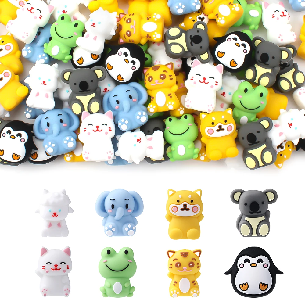 

5PCS 3D Animal Silicone Beads Cat Elephants Baby Teething Beads Teether DIY Necklaces Pacifier chain Accessories