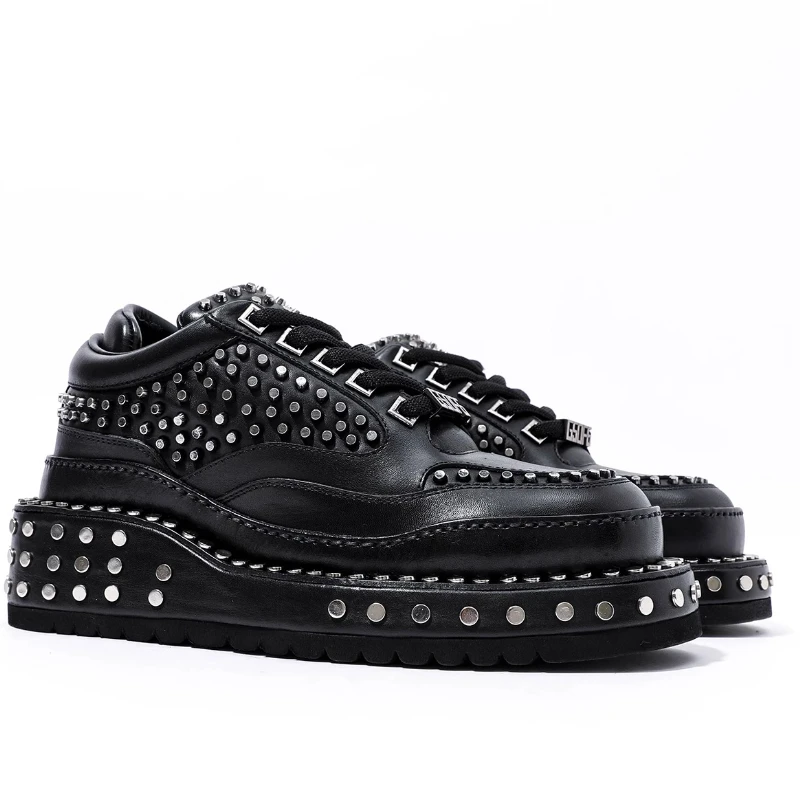 

Motorcycle Casual Shoes Men's British American Original Heavy Metal Rivet Design Board Shoes Thick Soled Height Increasing Shoes