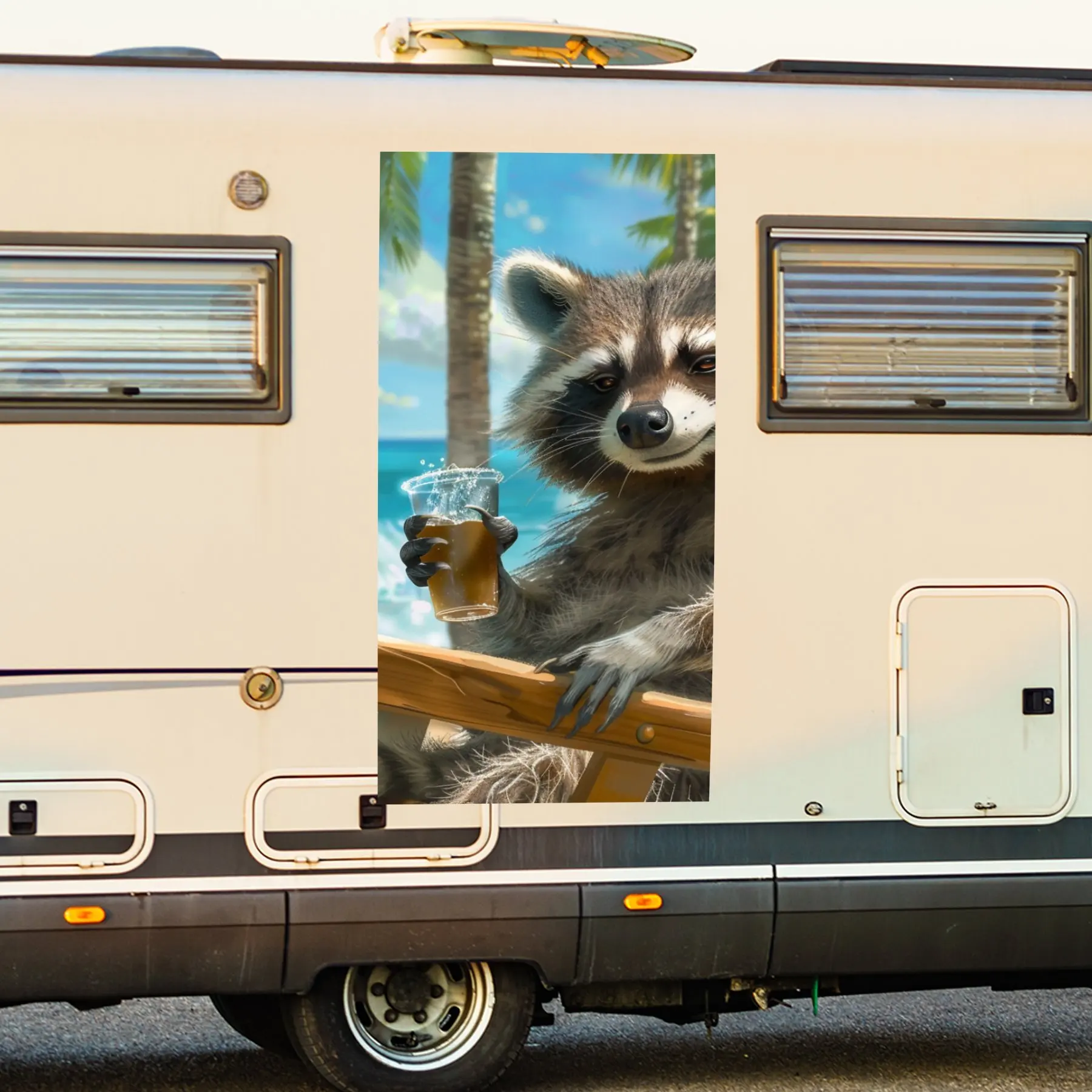 Raccoon Motorhome Car Door Sticker PVC Self Waterproof Stick Striking Auto Exterior Accessories Decor Protect Gift for Car Lover