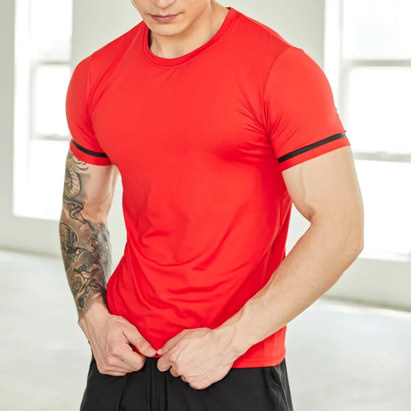 Summer Fitness T-Shirt Men Hiking Cycling Breathable Slim Fit Top Basketball Football Short Sleeve Outdoor Running Quick Dry Tee