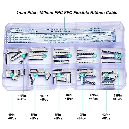 

1mm Flexible Flat Cable FFC FPC Connector Kit 4/6/8/10/12/14/16/18/20/24 Pin Ribbon Sockets for Electronics DIY Projects