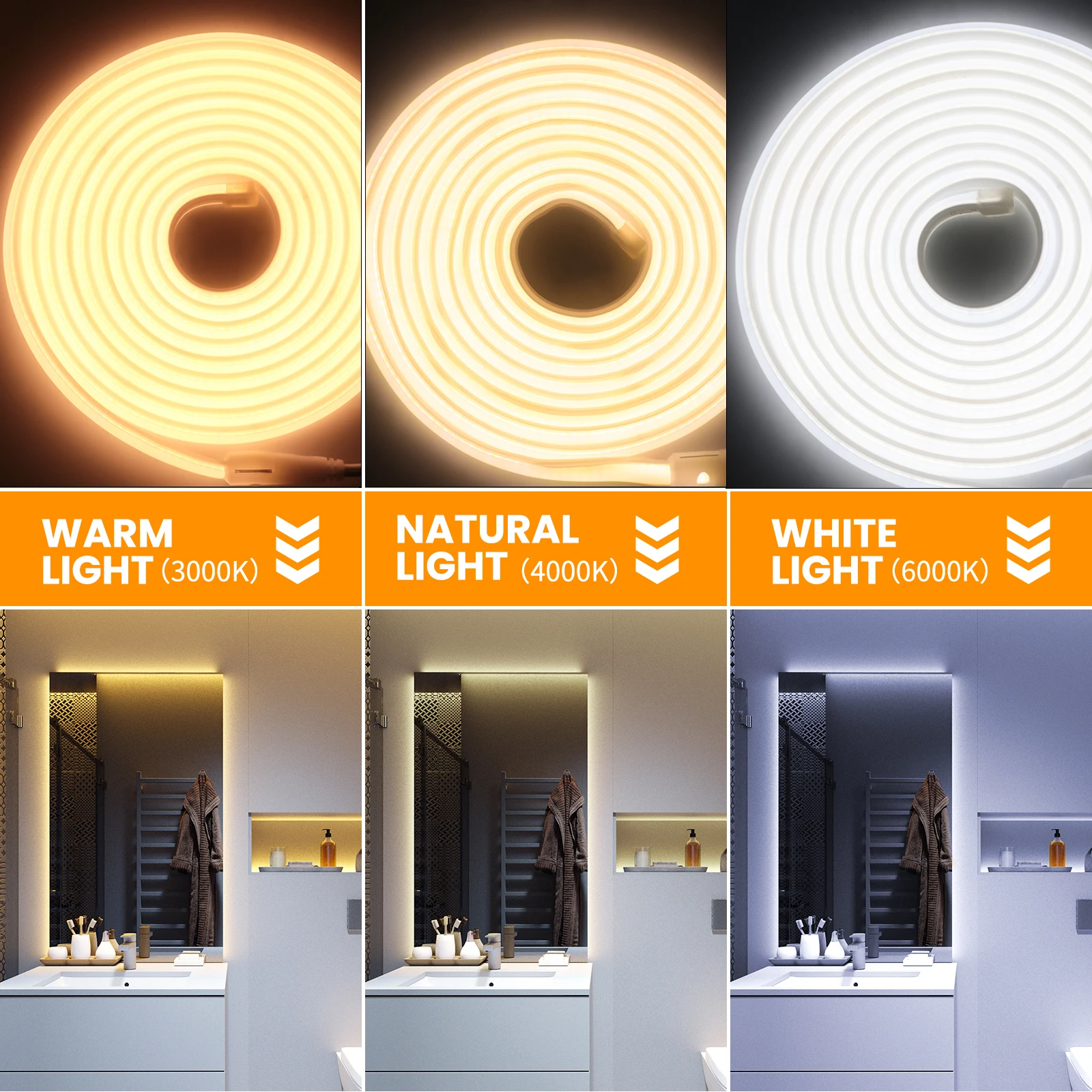 110V 220V Linear Dimmable COB Neon LED Strip Light With Dimmer/Switch Plug 288LEDs/m Super Bright IP65 Ribbon Tape Home Decor