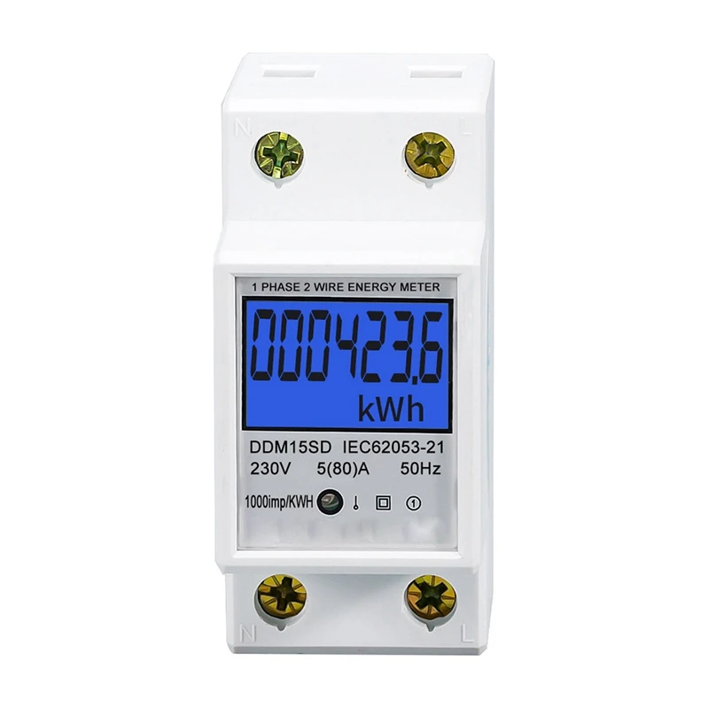 Din-Rail Energy Meter 5-80A LCD Backlight Digital Display Single Phase Electronic Energy Kwh Meter