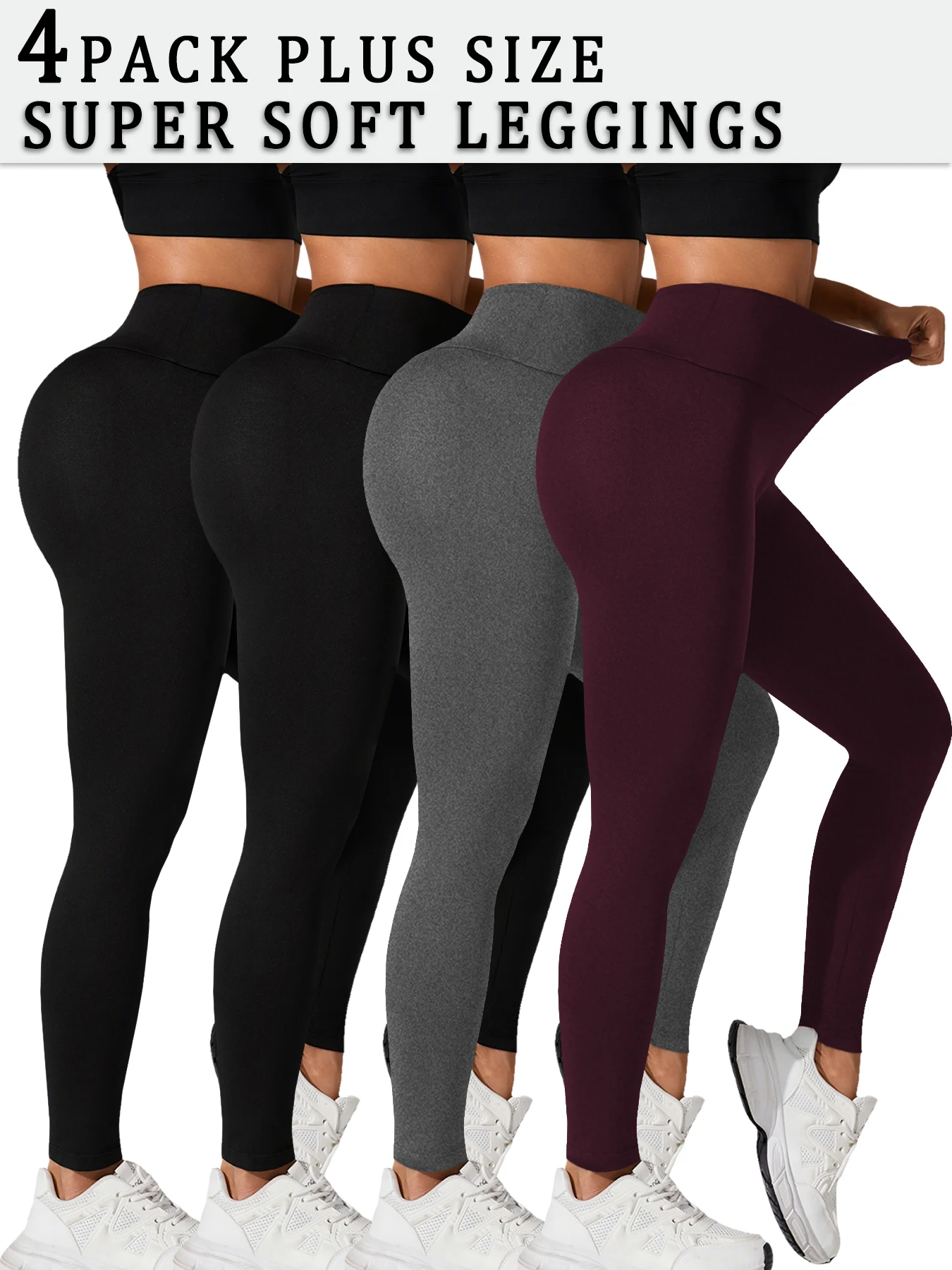 

4 Pack Plus Size Women's Super Soft High Waisted Flare Pants, Leggings Tummy Control Soft Bootleg Bell Bottoms Running