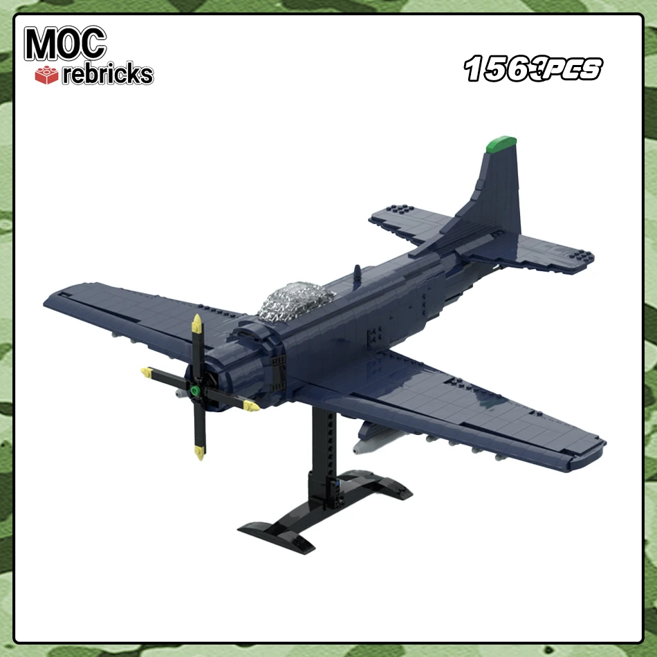 Military Series America Navy AD-2 Skyraider Advanced Single Wing Fighter Building Blocks Model Creative Children Bricks Toy Gift