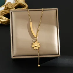 316L Stainless Steel New Fashion Fine Jewelry Daisy Flowers Spherical Tassel Charms Chain Choker Necklaces & Pendants For Women