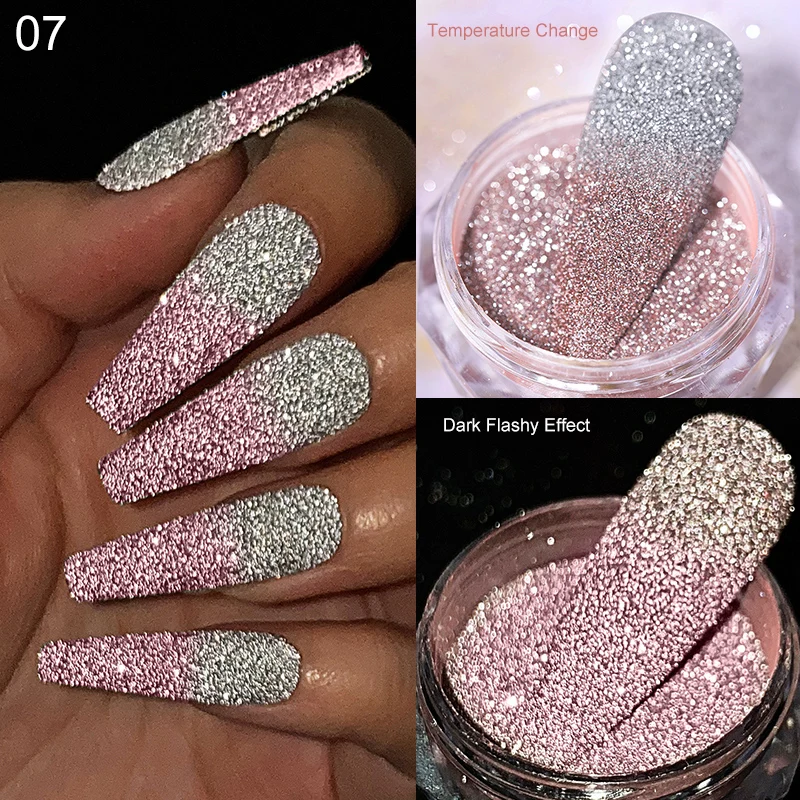 1-JAR Reflective Flash Glitter Powder Temperature Color-Change Holographic Nail Powder 2023 UV Gel Polish Chrome Pigment Dust &*