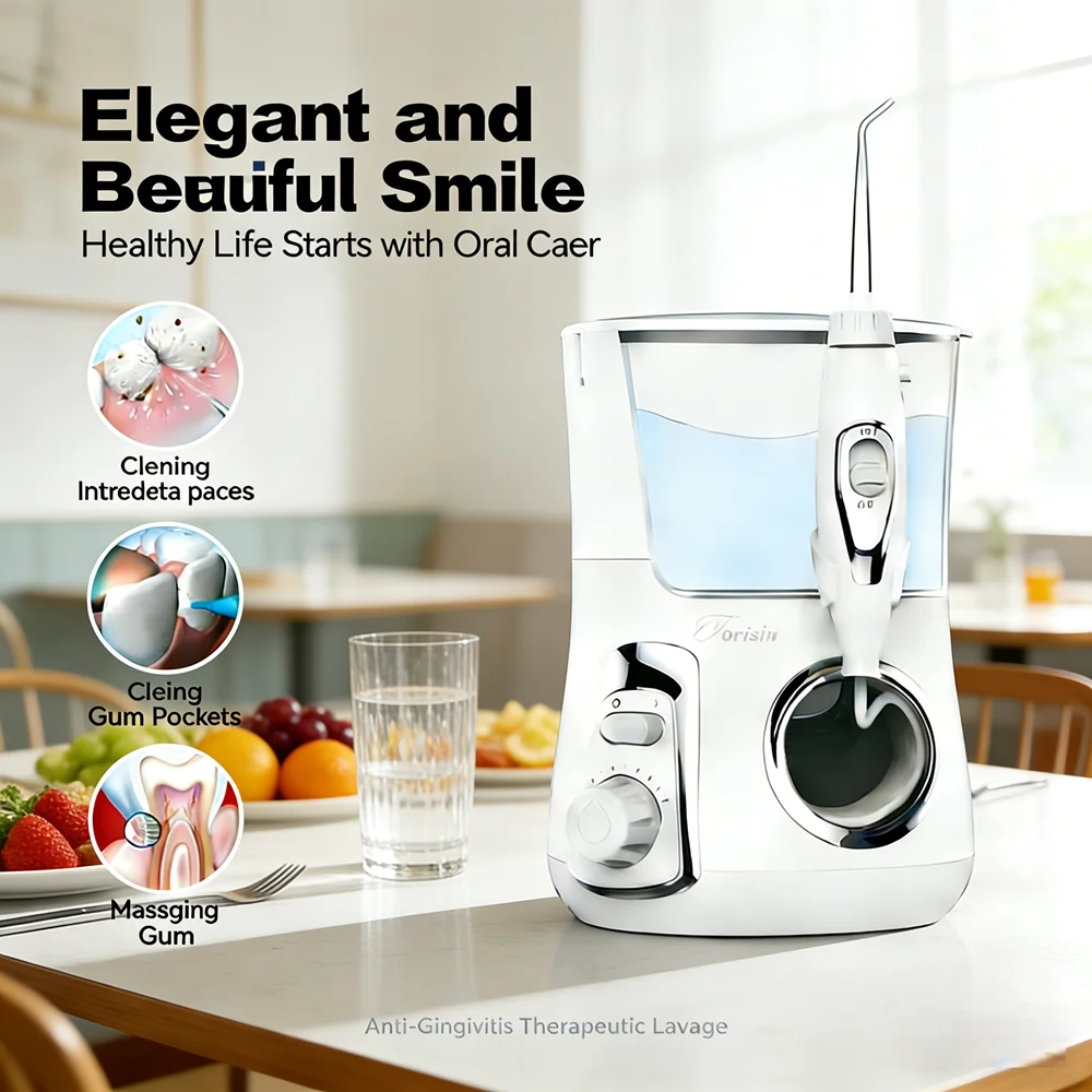 

Усовершенствованный электрический ирригатор для полости рта 800 мл, 10 режимов очистки, 5 насадок, для глубокой чистки