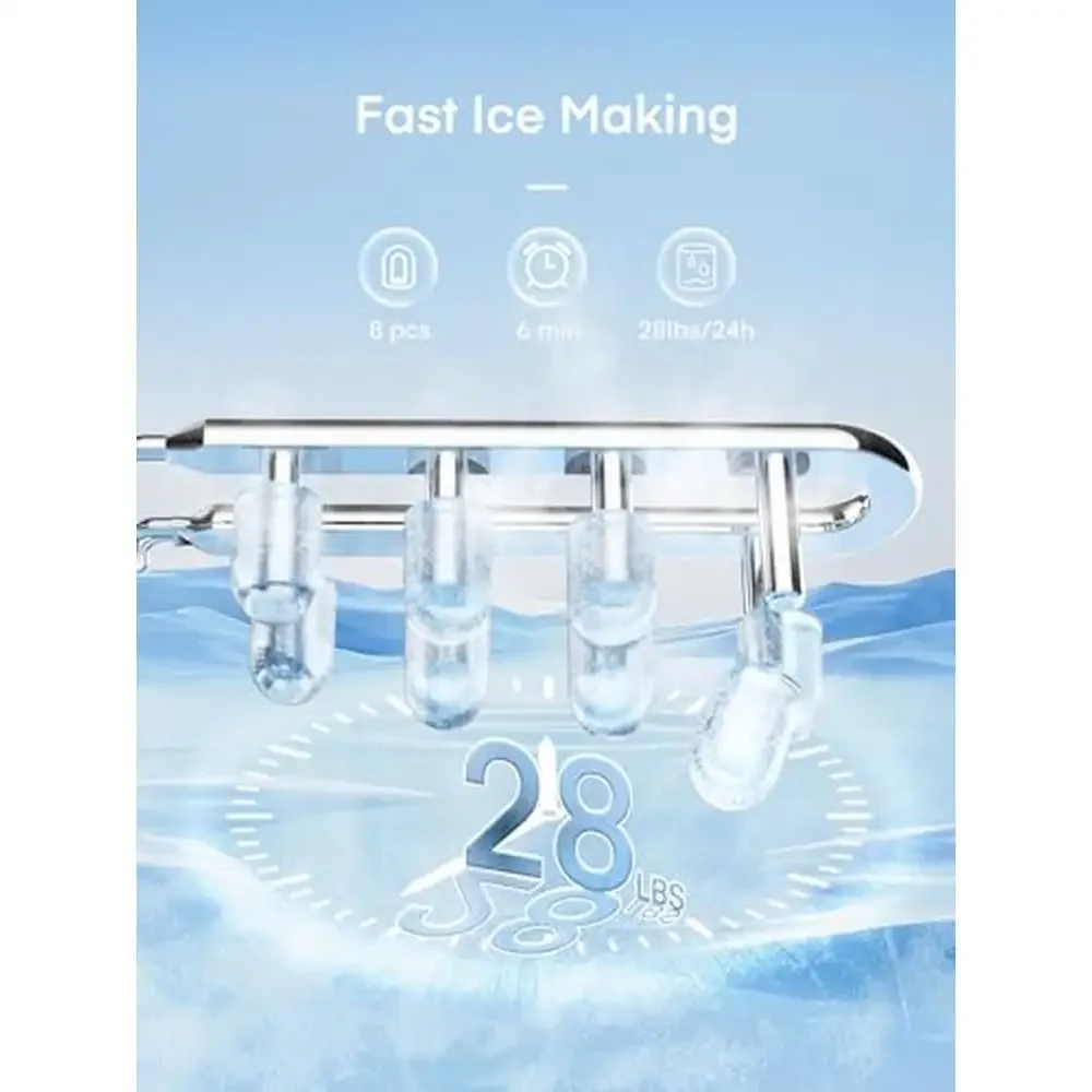 Portable Ice Maker Machine with Handle 28Lbs in 24 Hours 6-8 Min Quick Ice 2 Cube Sizes Self Cleaning Ideal Home Camping Parties