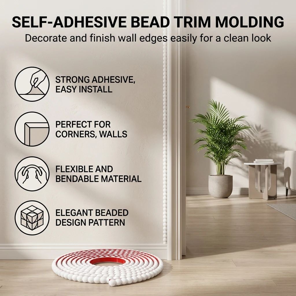 5M Decorative Trim Molding Flexible White-Pearl Wall Border Strip for Home Decor Cabinet Mirror Frame DIY Renovations