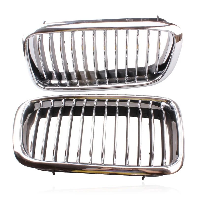 

2 pcs Silver Left & Right Grille Grill Chrome Frame Fin Bar Grid For BMW 7-Series E38 728 730 735 740 1999-2001 ABS Plastic