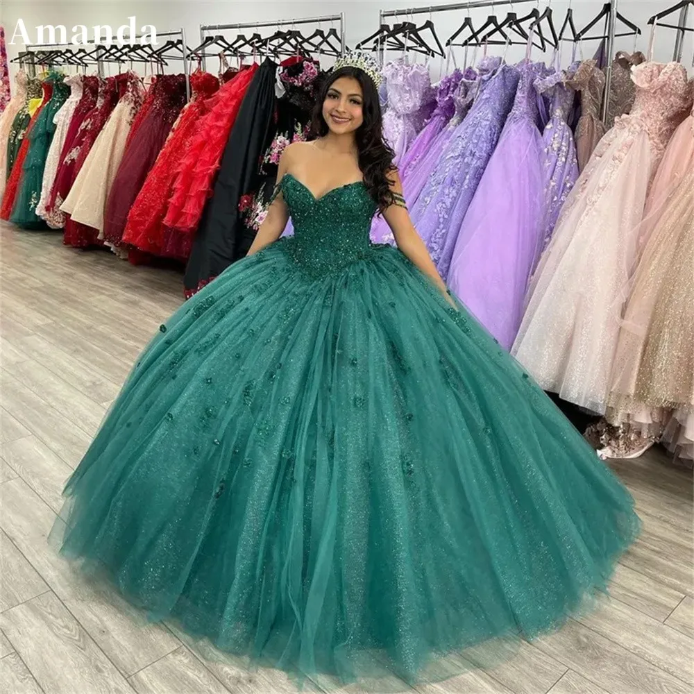 

Amanda Green Ball Gown Prom Dress Breaded Sexy V-neck فساتين سهرة سعودية Plus Size vestido de festa noite