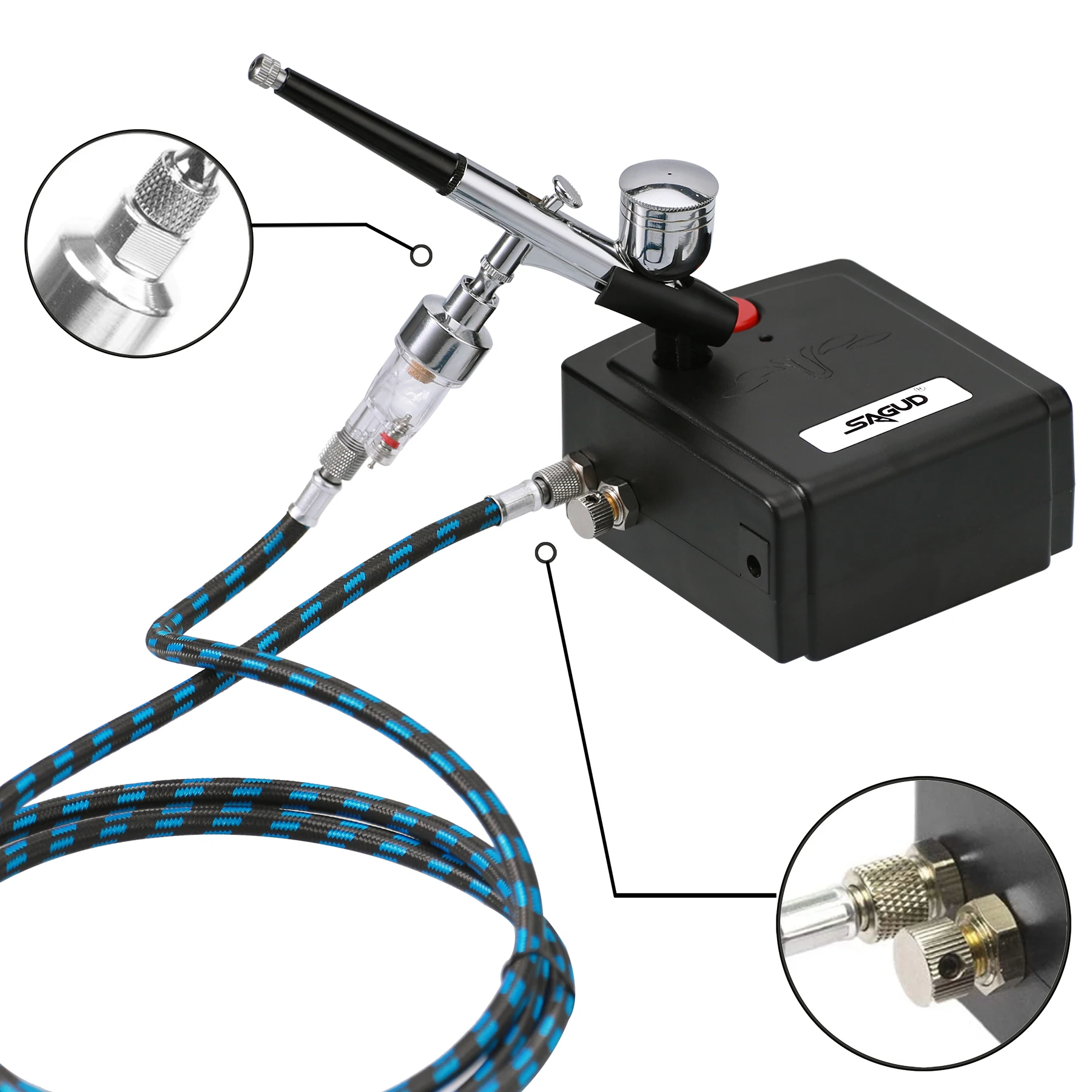 SAGUD Portable Airbrush with Compressor Kit with Air Hose Connector Nozzle Cleaning Tool Accessories for Painting Cake Nail Art