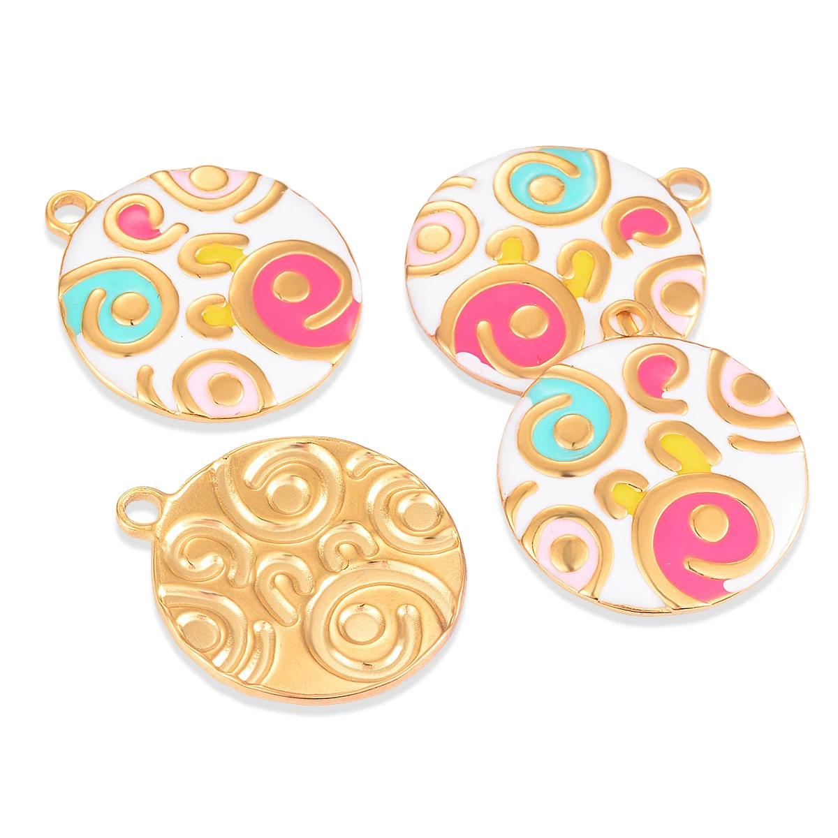 3pcs/Lot Stainless Steel Round Colorful Enamel Charm Pendants for Plating Necklace Earrings Making DIY Charms Findings