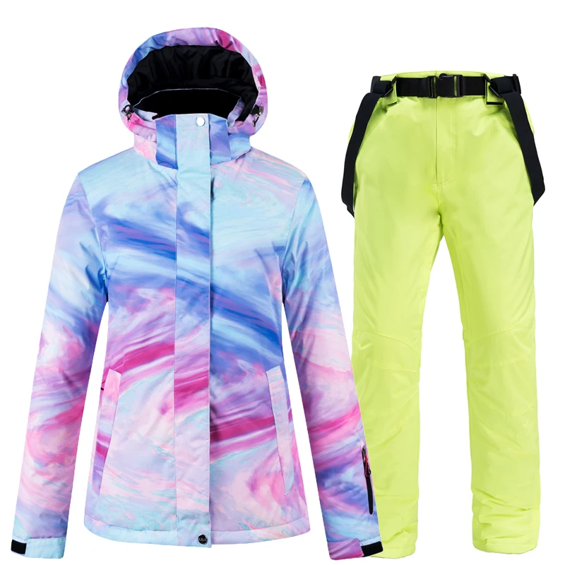 -30, Dames Sneeuwkleding Pak Sets, Snowboardkleding, Waterdicht, Winterkostuum, Ski-Jas En Bandbroek, Riem Slabbetjes, Vrouw