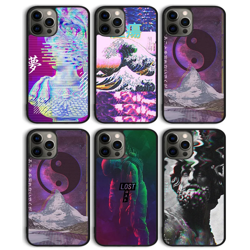 Vaporwave Glitch Anime Phone Case Back Cover for iPhone 16 15 SE2020 14 13 11 12 Pro Max mini XS XR X PlusS Shell Coque