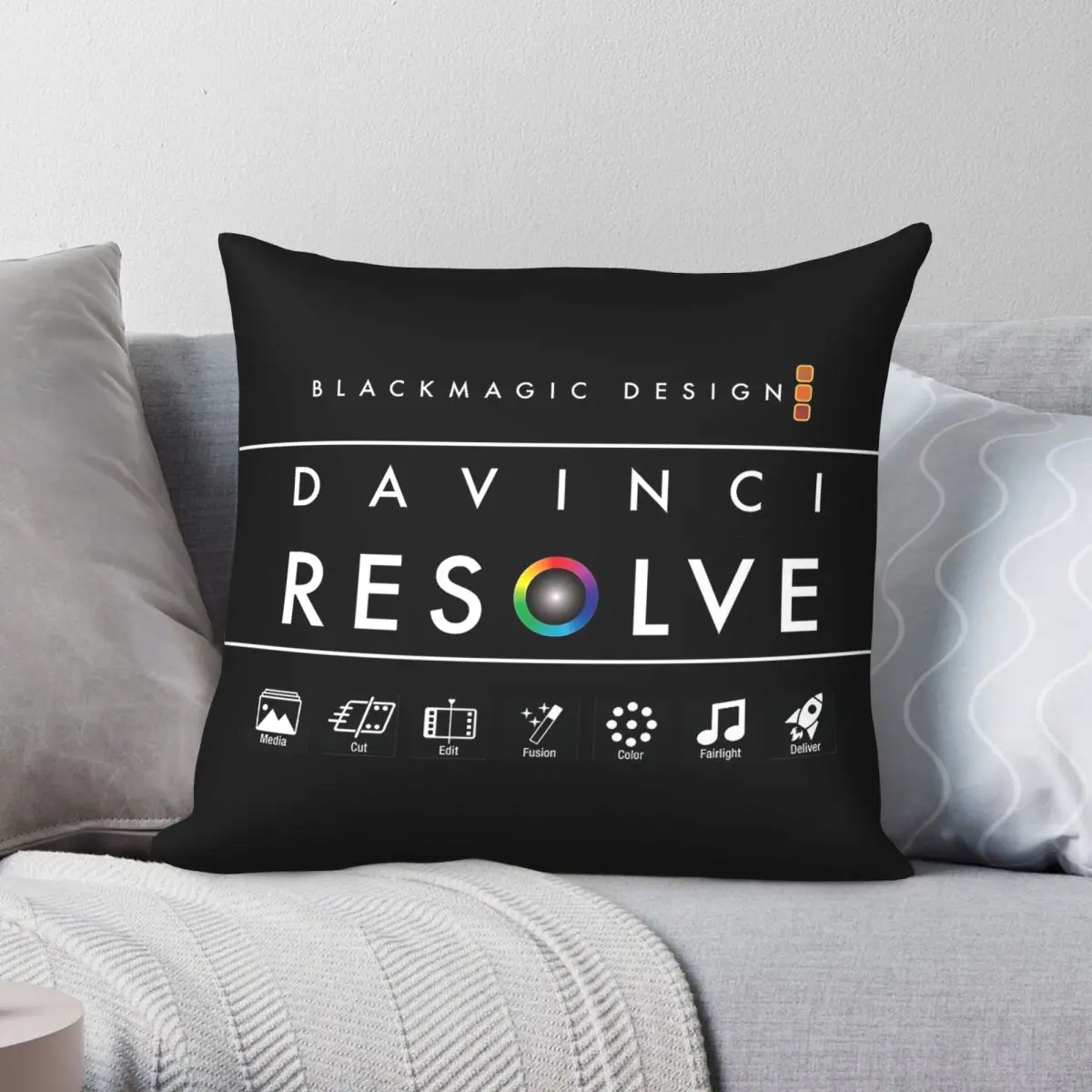 Davinci Resolve Blackmagic Design Funda de almohada cuadrada de poliéster, lino, terciopelo, estampada con cremallera, funda decorativa para almohada, funda para cojín para el hogar