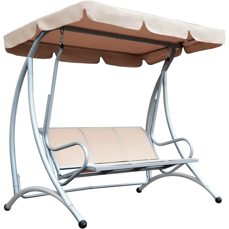 

3-Seat Outdoor Porch Swing Chair, Patio Swing Glider with Adjustable Canopy, Breathable Seat, and Steel Frame
