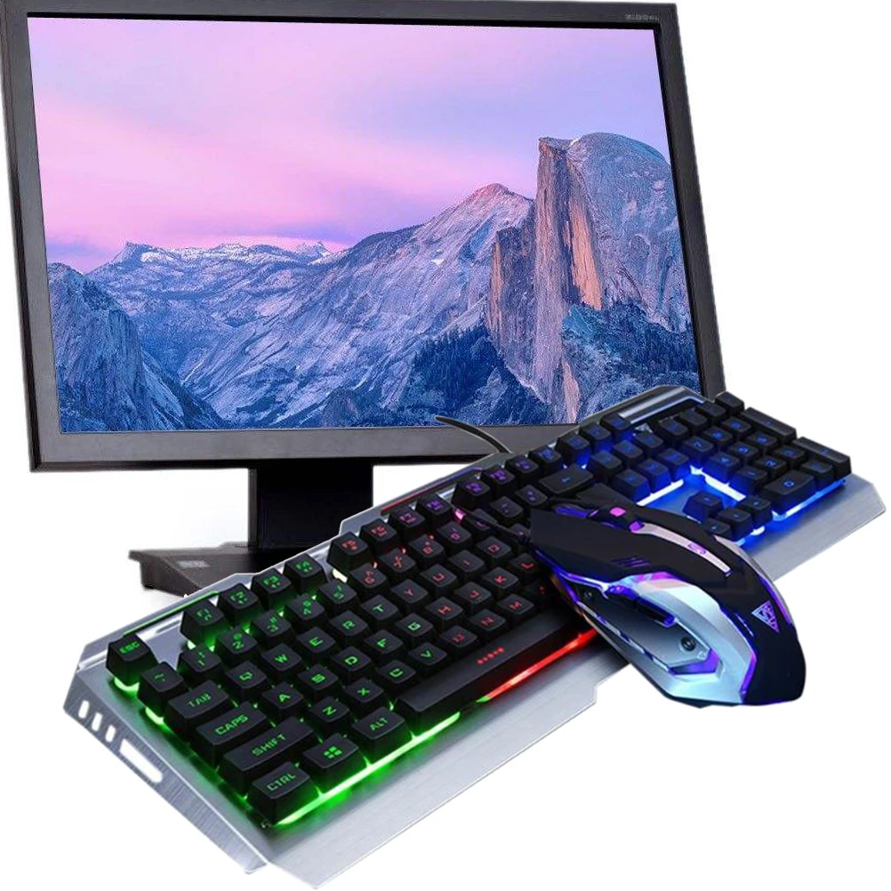 

Cool Rainbow со светодиодной подсветкой, USB-механическая ручная клавиатура, наборы геймерских мышей (вольфрам-золотистый)