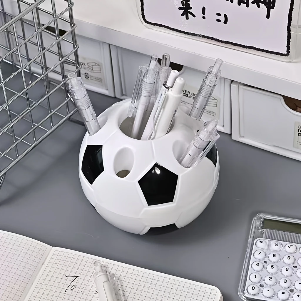 Football-Themed Pen Holder and Toothbrush Holder - Hanging Cylindrical Desktop Organizer with Pen Slots and Toothbrush Slots, Lightweight and Durable, Suitable for Home, Office, and Sports Decor - Ball-Shaped Home Storage