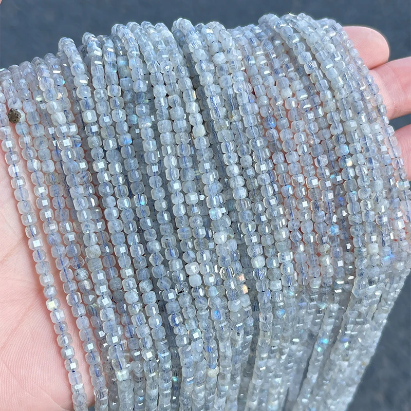 2.5 مللي متر حجر القمر الرمادي الطبيعي الأوجه مربع حبة فضفاض حبة مكعب حبة لصنع المجوهرات سوار ذاتي الصنع إكسسوارات عقد #5