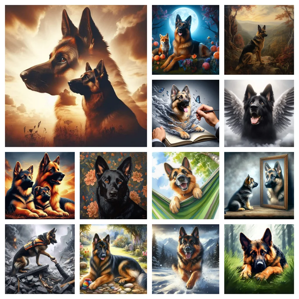 Flowers and Dogs 5D Diamond Painting Cute German Shepherd DIY Square Diamond Embroidery Mosaic Home Decor Handicrafts Gift