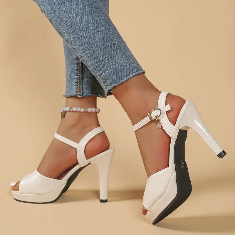 New Versatile Fish Mouth Sandals One Shoulder Buckle Stiletto Heel Waterproof Platform Pumps