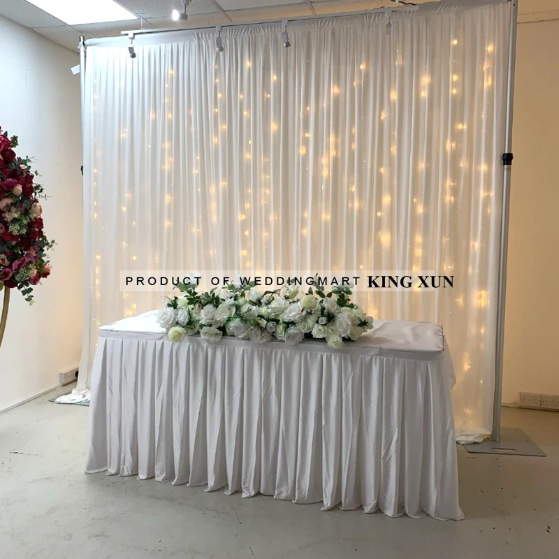 3X3 White Ice Silk Wedding Backdrop Curtain Drape With Led Light Stage Background Photo Booth For Event Party Weddings Deco