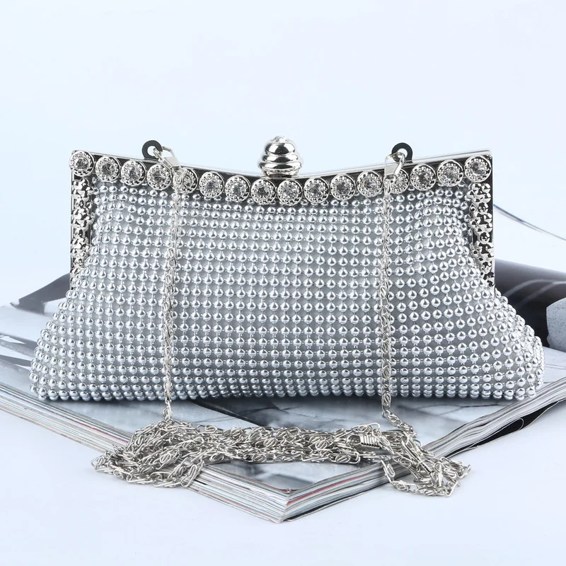 

Gold Clutch Bag Glitter Bead Designer Elegant Woman Party bags Vintage Fashion Bridal Purse Silver Clutch Mobile phone bag