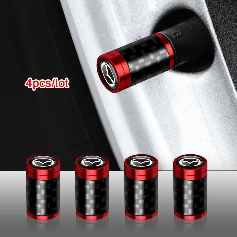 Image of 4 Stücke Autozubehör Kohlefaser Reifen Ventil Staubkappe Auto Außendekoration für Mazda 3 Bk 6 Gh CX-5 CX30 MX-5 2 5 CX-3 GJ GL