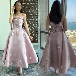 Sizes Available Satin Pleat Applique A-line Strapless Long Dresses Evening Dresses Retro Fashion Exquisite Unisex Matching