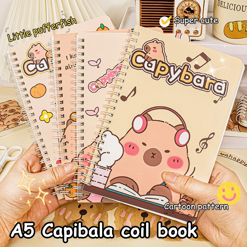 4 buah kartun indah Capybara Coil Notebook portabel Kawaii siswa buku harian Notepad perlengkapan kantor sekolah hadiah ulang tahun teman