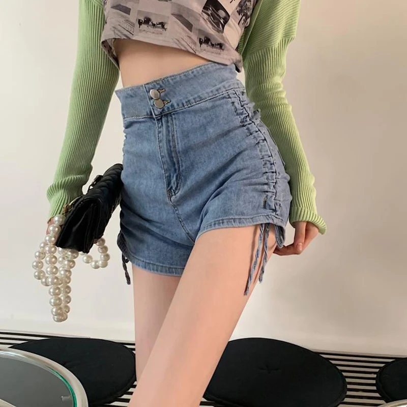 

Summer Women Chic Simple Double Button Jeans Girls High Waist Slim Fit Denim Shorts Lady Classic Solid Color Shorts