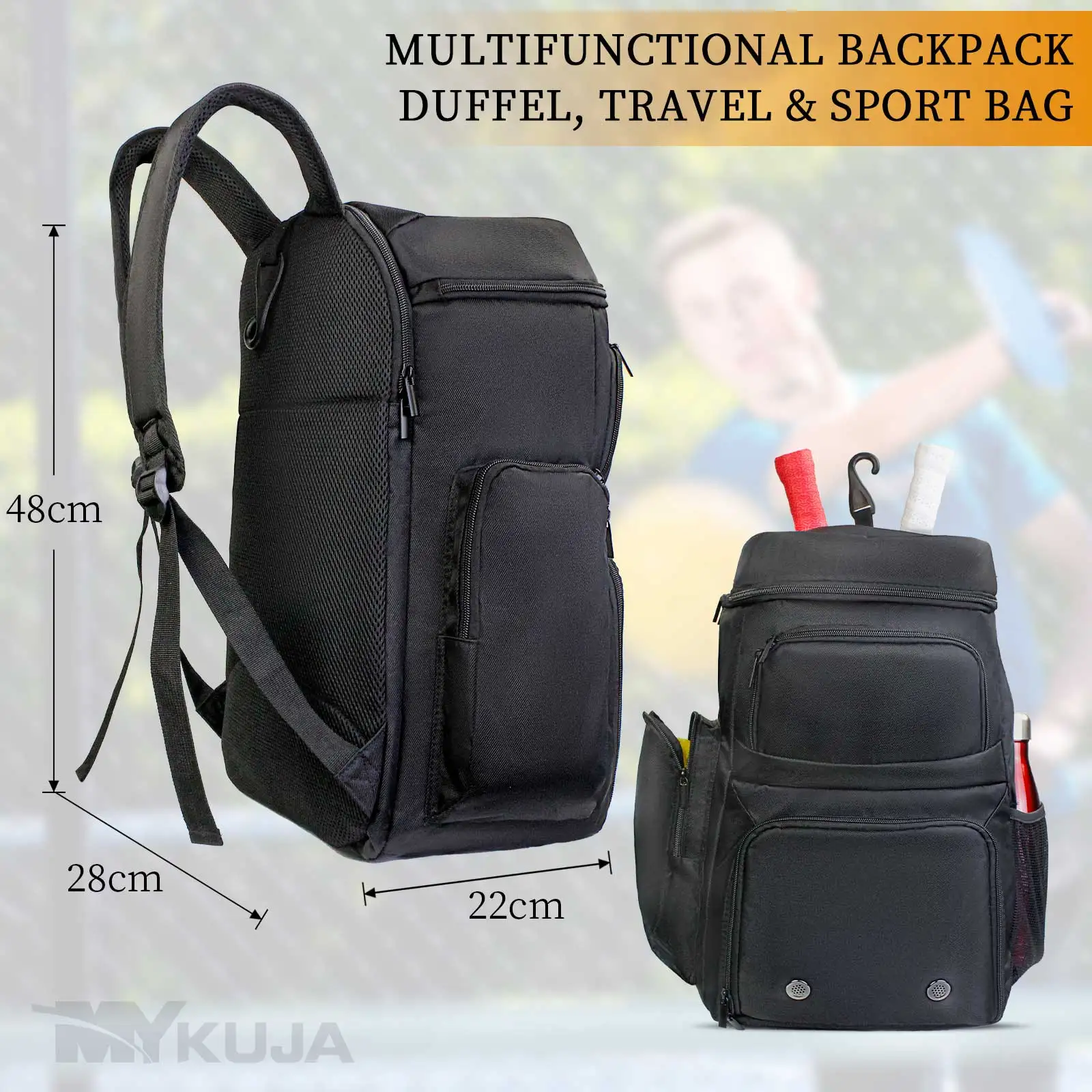 Pickleball Backpack with Fence Hook and Shoe Compartment for Paddles & Balls and Water Bottles for Men and Women