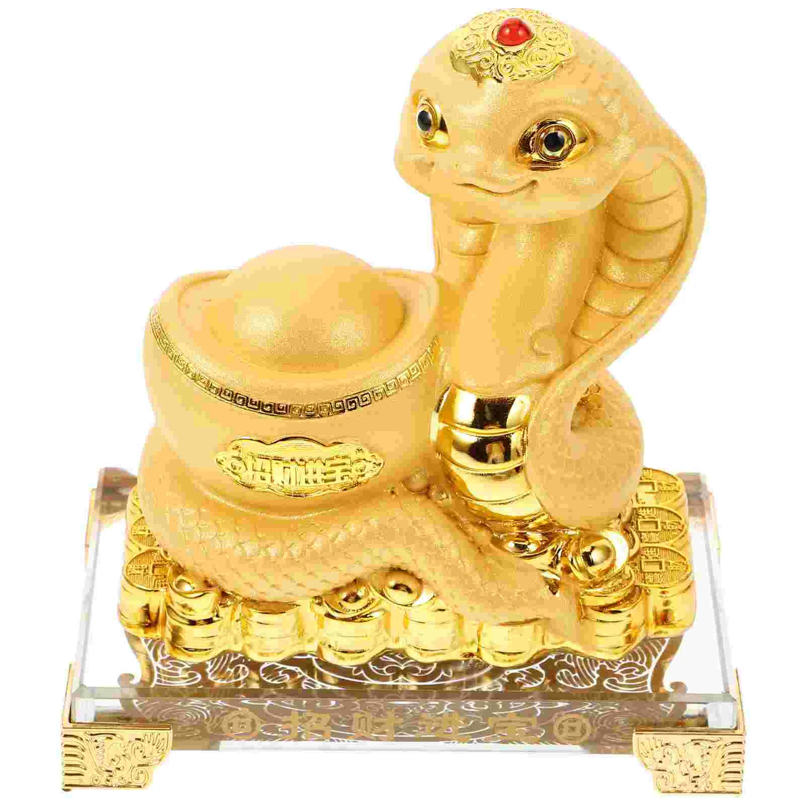 Year of The Snake Ornaments Naked Statue Chinese Animal Zodiac Figurines Decor Indoor Home Interior Resin Gold Accents